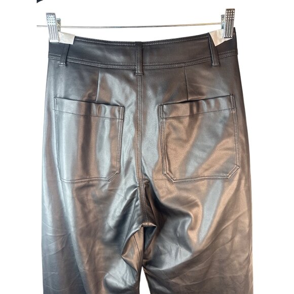 ZARA Faux Leather Size 6 Cropped Wide Leg Pants Black - Picture 7 of 13